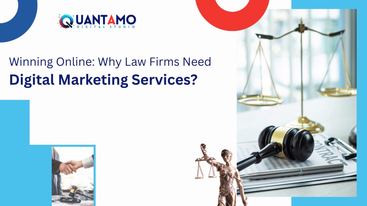 Law firms digital marketing banner with gavel and scales