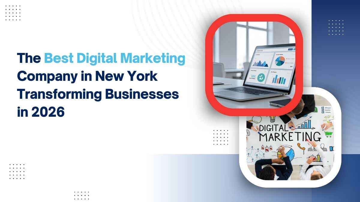 Laptop displaying digital marketing analytics dashboards alongside a creative team working on a digital marketing strategy.