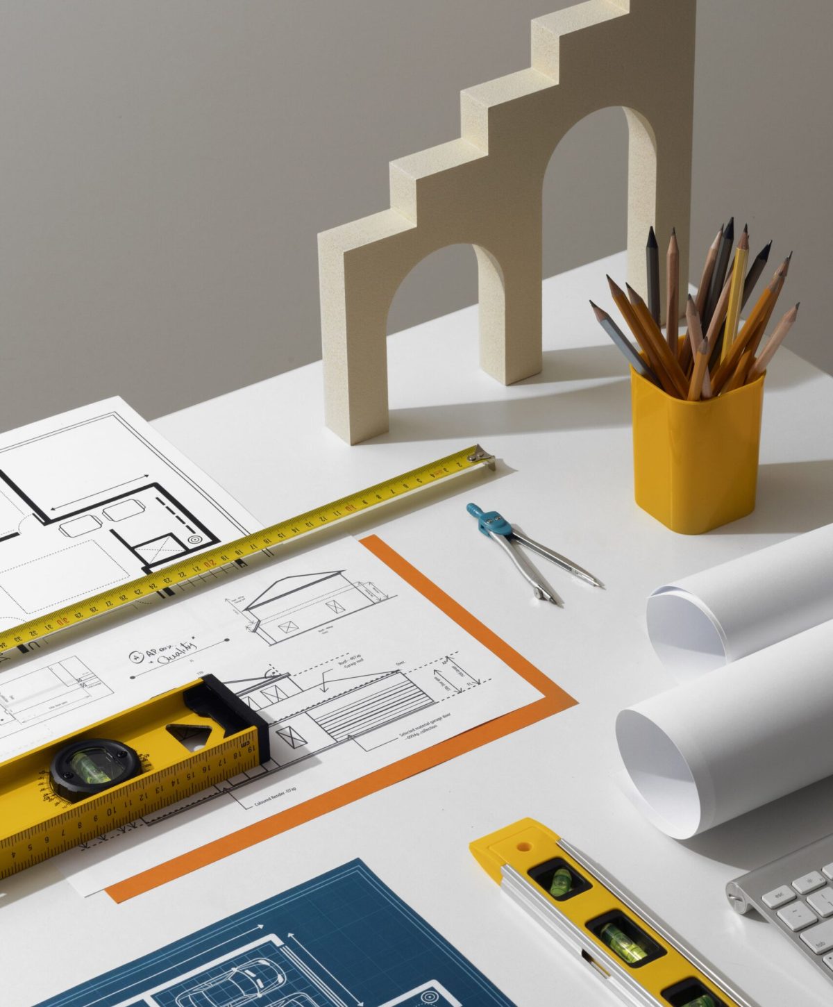 High angle measuring tools desk still life min